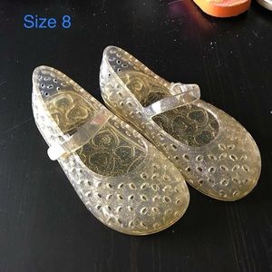 Size 8 gold jellies and silver sandals like new!